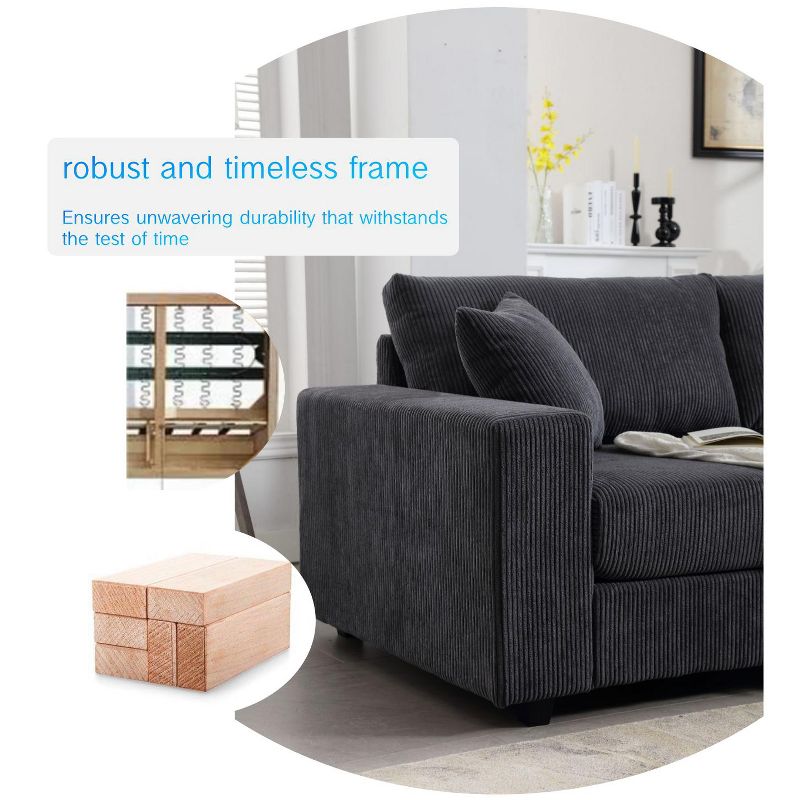 117.2" Modular Sectional Sofa Set, Corduroy Upholstered Deep Seat Comfy Sofa Couch-ModernLuxe, 4 of 12