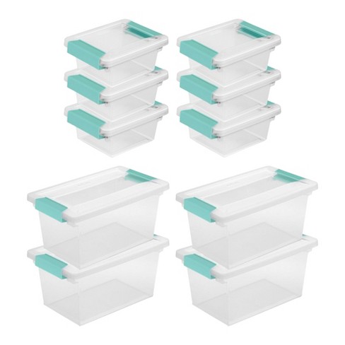 Sterilite Miniature Clip Storage Box w/Latch Lid, 6 Pack, & Medium Clip  Storage Box w/Latch Lid, 4 Pack for Home, Office, and Workspace Organization