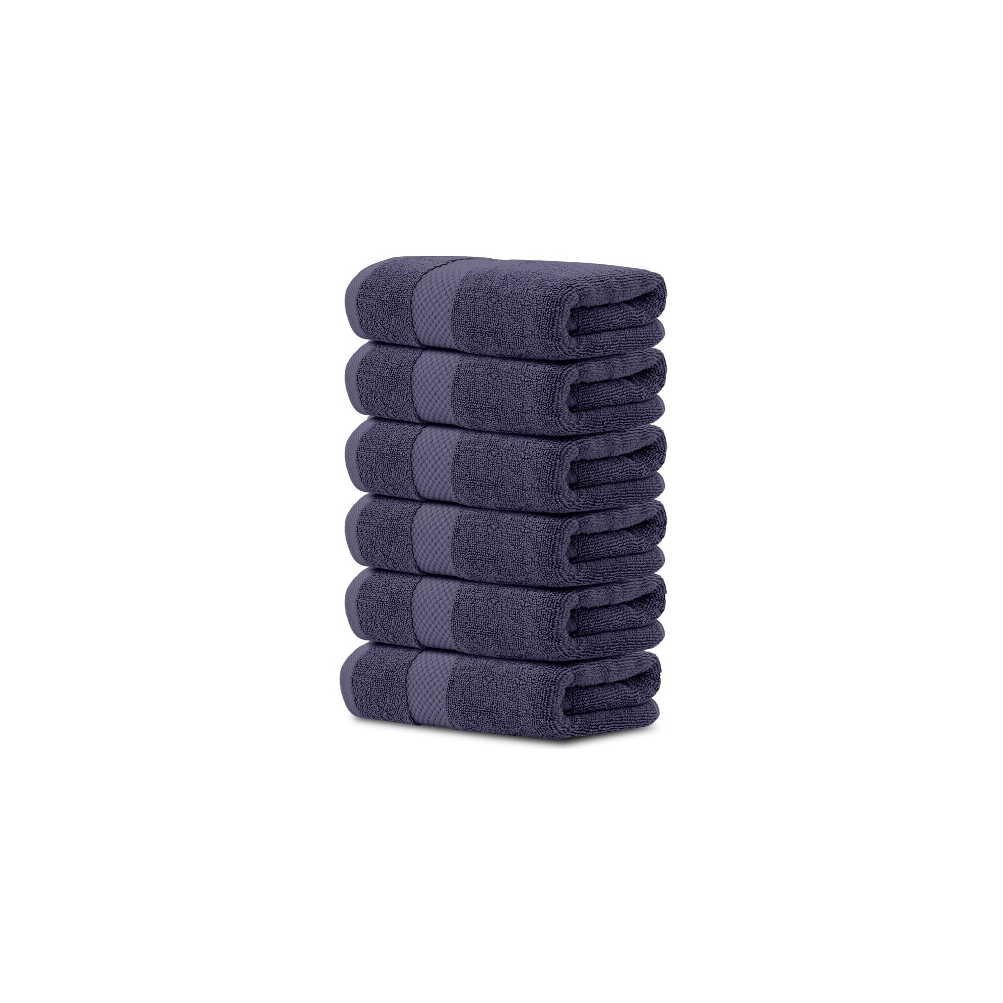 White Classic Luxury 100% Cotton Hand Towels Set of 6 - 16x30" Navy