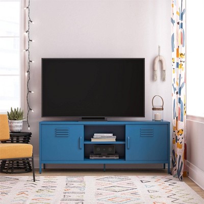 Bright Blue Metal Locker-Style TV Stand with Cabinet for TVs up to 65"