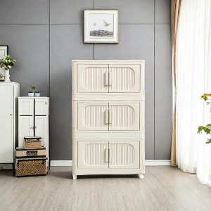VYNXARIA Cream White 19.69" Side Wide Folding Storage Cabinet ,3 Tiers - 1 of 4