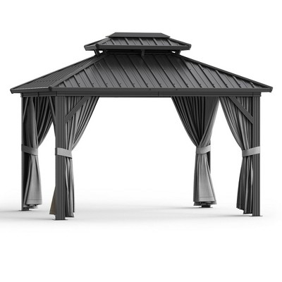 Outdoor Patio Gazebo - Aluminum Alloy + Iron Plate, Aluminum Double Roof Eaves, 10x12FT