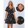 Allegra K Women's Floral Printed Summer Short Sleeve Ruffle Hem Lace Up Cinched Waist Dress - 2 of 4