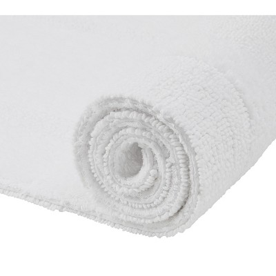 White Cotton Reversible Bath Mat Rug Set