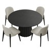 PexFix 46" Modern Round Dining Table Set with 4 Upholstered Chairs Black Textured Wood Top Pleated Pedestal Base Beige Seats for Kitchen Dining Room - 4 of 4