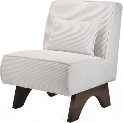 SEVOBAL Modern Upholstered Chair, Corduroy Reading Comfy Single, Robust Build Accent Armless Stripe Chair with Wooden Leg, White, 29.53"*31.5"*32.68"