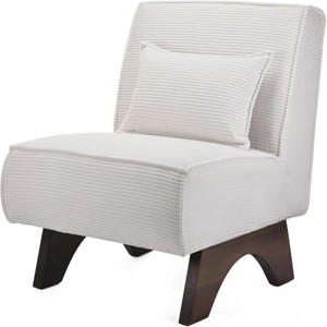 SEVOBAL Modern Upholstered Chair, Corduroy Reading Comfy Single, Robust Build Accent Armless Stripe Chair with Wooden Leg, White, 29.53"*31.5"*32.68" - 1 of 4
