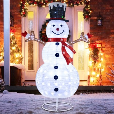 Tangkula 6 FT Lighted Pop-Up Christmas Snowman Indoor Outdoor Christmas Decoration with 180 Pre-Lit LED Lights Collapsible Snowman with Hat & Scarf