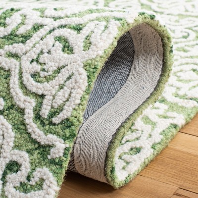 Green and Ivory Tufted Wool Rectangular Area Rug