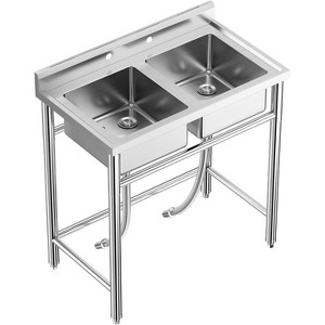 Stainless Steel Utility Sink, Freestanding Double Bowl, Commercial Sinks Kitchen Sink for Restaurant Laundry Room Bathroom Garage Garden - 1 of 4