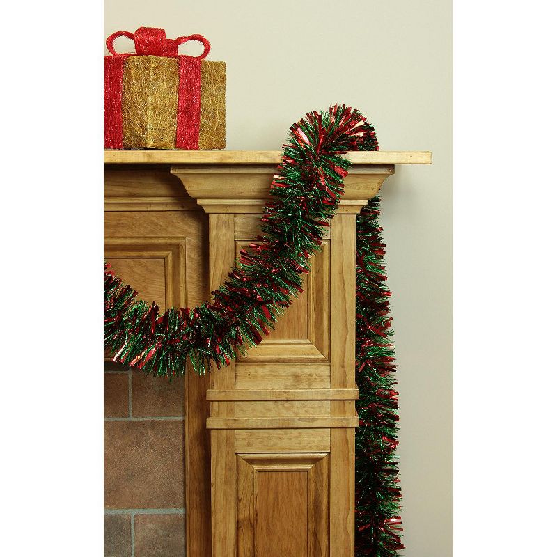 Northlight 12' x 3.5" Unlit Green/Red Wide Cut Christmas Tinsel Garland, 4 of 5