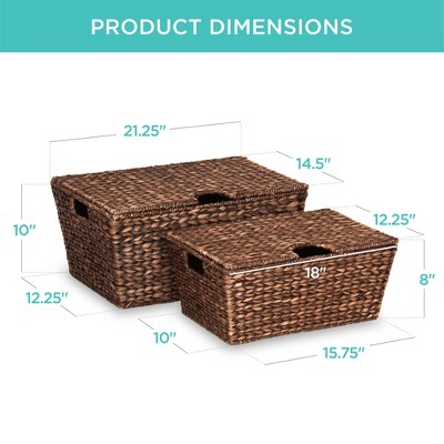 XL Handwoven Water Hyacinth Storage Baskets with Lids, Set of 2