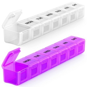 BUG HULL Weekly Pill Organizer, Travel Pill Organizers, 7 Day Pill Box, Medicine Pill Case for Vitamins, Supplements, 2 Packs (Black+White) - 1 of 4
