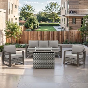 Buenhomino 4 Piece Patio Furniture Set 41in Fire Pit Table Outdoor Furniture Sets Patio Couch Outdoor Chairs 50000 BTU Propane Fire Pit - 1 of 4