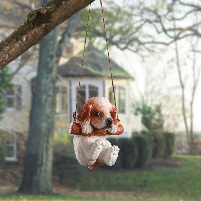5" Brown and White Resin Swinging Spaniel Puppy Figurine