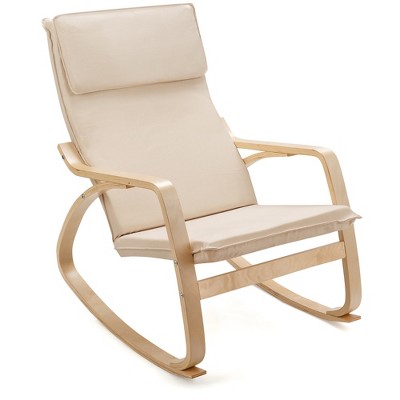 Costway Modern Bentwood Rocking Chair Fabric Upholstered Relax Rocker Lounge Chair Gray\Beige