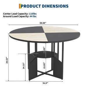 Round Dining Table for 4-6 People - Modern Farmhouse Wooden Circle Kitchen Table with Storage Shelf, Waterproof Tabletop Breakfast Nook Furniture - 1 of 4