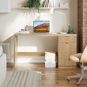 60" Executive Desk with Storage, Modern Home Office Desk with Drawer & Cabinet, Wood Fluted Computer Desks Workstation Writing Conference Table - 1 of 4