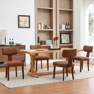Dining Chairs, Modern Leather Kitchen Chairs,Upholstered Side Chairs,Curved Backrest Dining Chairs with Hardwood Frame - 1 of 4