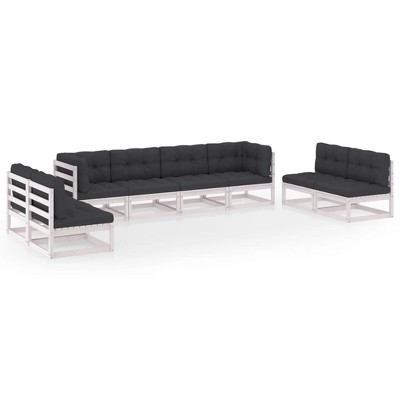 vidaXL 8 Piece Patio Lounge Set with Cushions Solid Pinewood - White