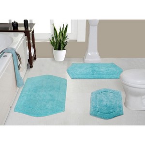 Waterford Collection Tufted Bath Rug, Extra Soft and Absorbent, Non-Slip Bath Mats, Machine Washable bath rugs for Bathroom, 3 Piece Set, Turquoise - 1 of 4