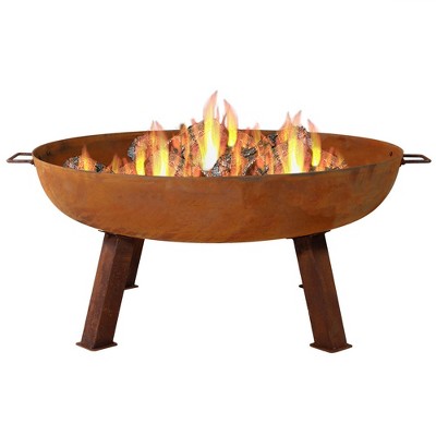 Sunnydaze Outdoor Camping or Backyard Cast Iron Round Rustic Fire Pit Bowl with Metal Handles - 34"- Oxidized Rust