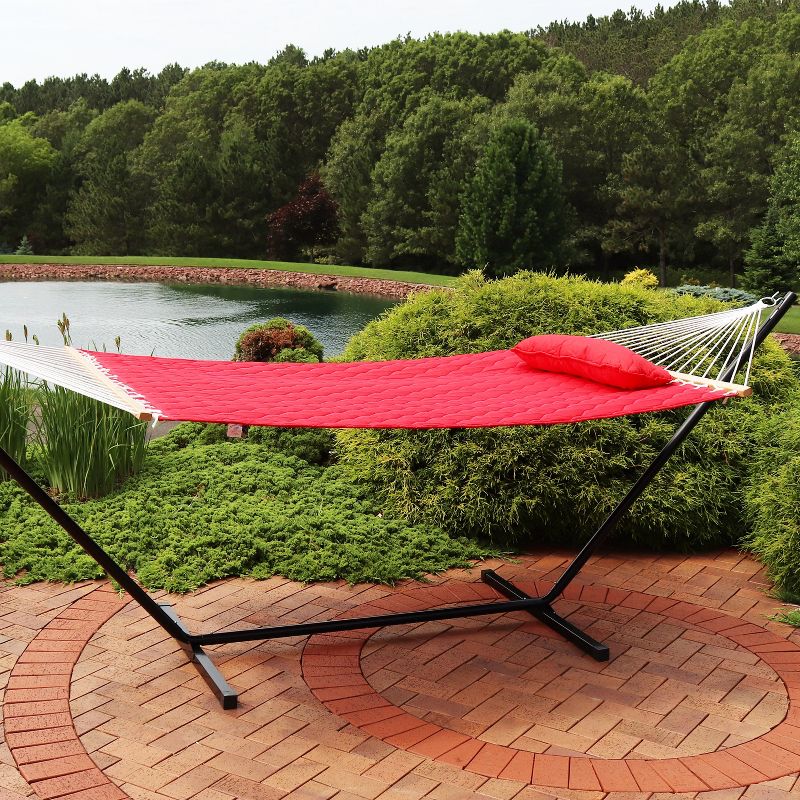 Sunnydaze Heavy-Duty 2-Person Quilted Designs Fabric Hammock with Spreader Bars and Detachable Pillow - 440 lb Weight Capacity, 3 of 13