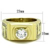 Fashion Men’s Ring, IP Gold Stainless Steel, Clear CZ Center, Modern Round Ring, Sizes 8-13 - 2 of 4