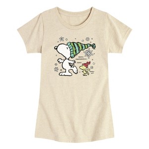 Girls' - Peanuts - Snoopy Woodstock Skate Short Sleeve Graphic T-Shirt - 1 of 3