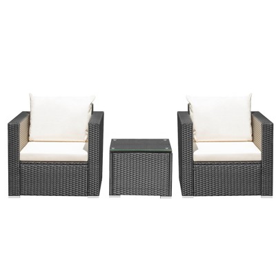 Tangkula 3PCS Rattan Patio Conversation Furniture Set Outdoor Sofa Set w/ Cushions
