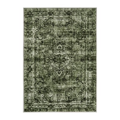 2x3ft Washed Back Low Pile Area Rug for Living Room, Washable Rugs for Bedroom, Hallway Runner, Large Non-Slip Carpet for Kitchen Dining Room (Green)