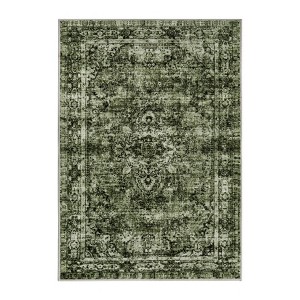 2x3ft Washed Back Low Pile Area Rug for Living Room, Washable Rugs for Bedroom, Hallway Runner, Large Non-Slip Carpet for Kitchen Dining Room (Green) - 1 of 4