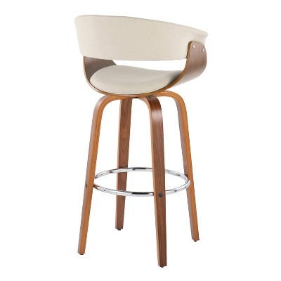Cream Walnut Chrome Swivel Barstools with Footrest, Set of 2