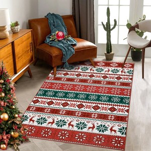 Modern Christmas Area Rug, Christmas Sign Romantic Door Mat with Non Slip Backing, Low Pile Stain Resistant Floor Carpet for Living Room - 1 of 4