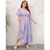 Garvee Women Plus Size V Neck Wrap Maxi Dress High Waist Ruffle Summer Casual Dress with Belt Short Sleeve - 4 of 4