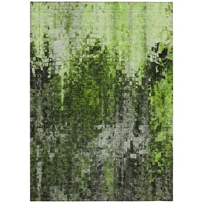 Green And Lime Green Abstract Washable Indoor Outdoor Area Rug