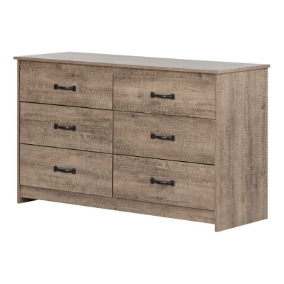 Weathered Oak Farmhouse Double Dresser with Six Drawers