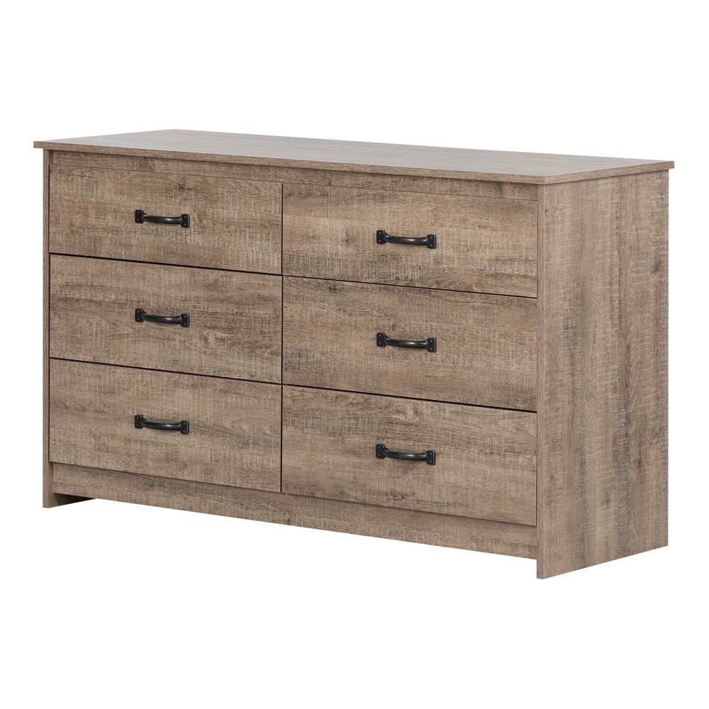 South Shore Tassio 6 Drawer Double Dresser Weathered Oak: Laminated Particle Board, Adult Assembly Required