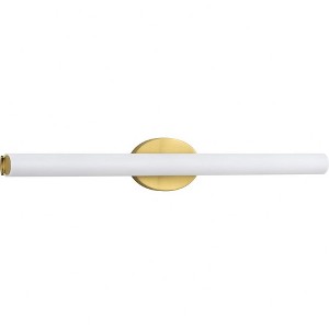 Progress Lighting Parallel 1-Light LED Bath Vanity Fixture, Steel, Satin Brass, Tubular Opal Glass Shade - 1 of 4
