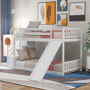 Streamdale Twin over Twin Bunk Bed with Convertible Slide and Stairway, White - 1 of 4