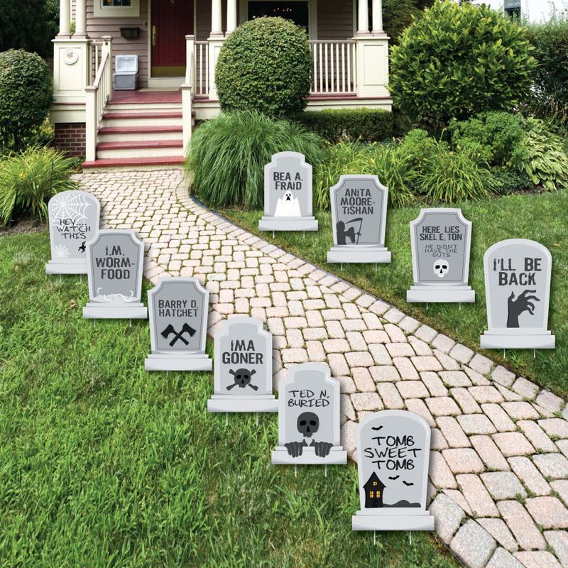 Big Dot of Happiness Funny Tombstones - Graveyard Lawn Decorations - Halloween Yard Decorations - 10 Piece, 1 of 10
