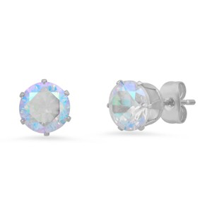 Steeltime Ladies stainless steel and simulated rainbow color diamond stud earrings. Color Options: Gold, Silver - 1 of 4