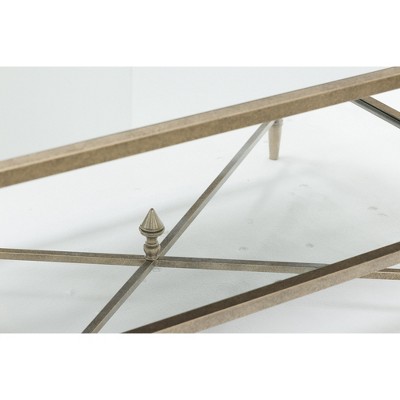 Aged Gold Rectangular Glass Top Coffee Table with Shelf