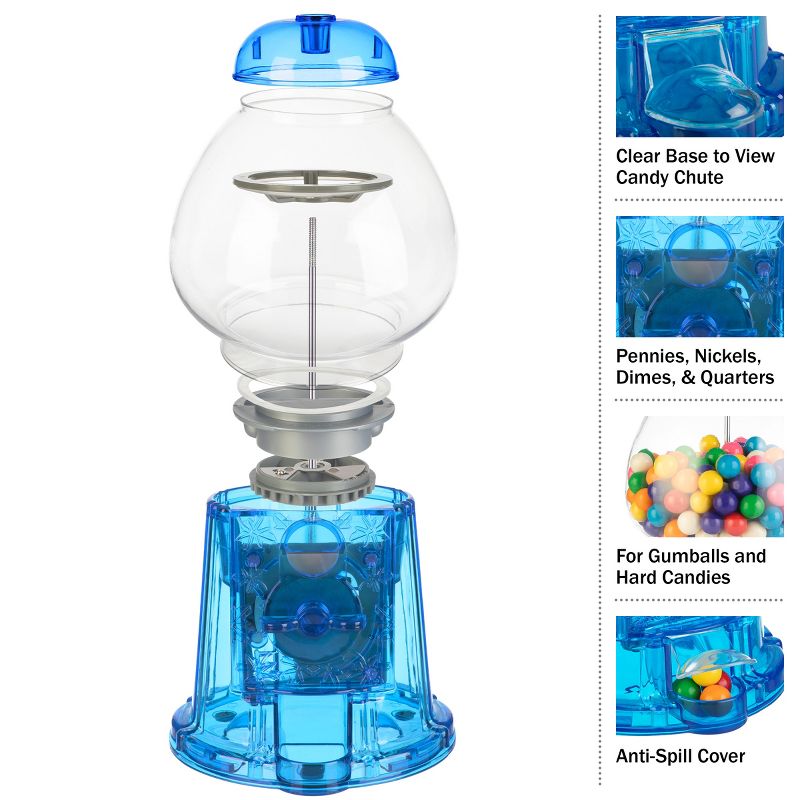 Great Northern Popcorn 11" Translucent Gumball Machine - Coin-Operated Candy Dispenser Vending Machine and Piggy Bank - Blue, 3 of 13