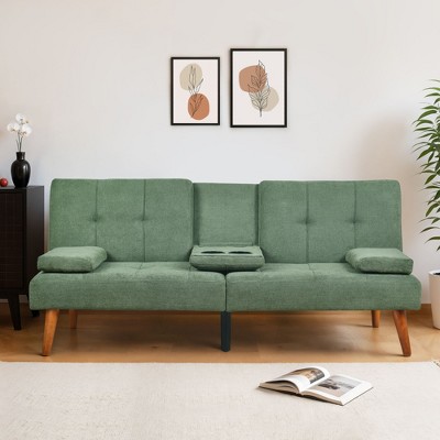 Futon Sofa Bed-Leather Small Futon Couch, Futon Lounge Sofa, Futon Convertible with Cup Holder