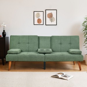 Futon Sofa Bed-Leather Small Futon Couch, Futon Lounge Sofa, Futon Convertible with Cup Holder - 1 of 4