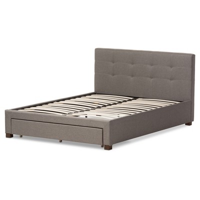 Grey Upholstered Queen Platform Bed with Storage Drawer