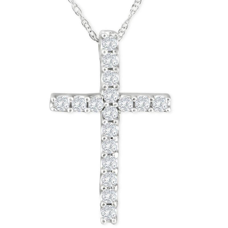 Pompeii3 1/3 Ct Lab Diamond Cross Pendant Necklace 18" White Gold 21mm Tall, 1 of 6