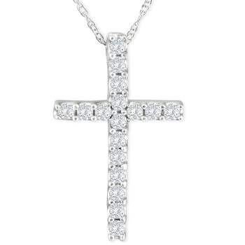 Pompeii3 1/3 Ct Lab Diamond Cross Pendant Necklace 18" White Gold 21mm Tall