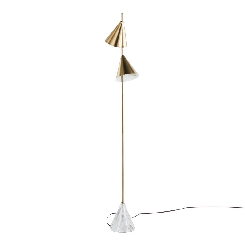 LumiSource Cone 65&#34; Glam Metal Floor Lamp in Brushed Gold Metal with White Faux Marble Metal Base, 3 of 11